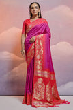 Magenta Exclusive Weaving Work Art Silk Fabric Sarees.