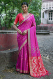 Festive Wear Art Silk Magenta Color Weaving Work Saree.