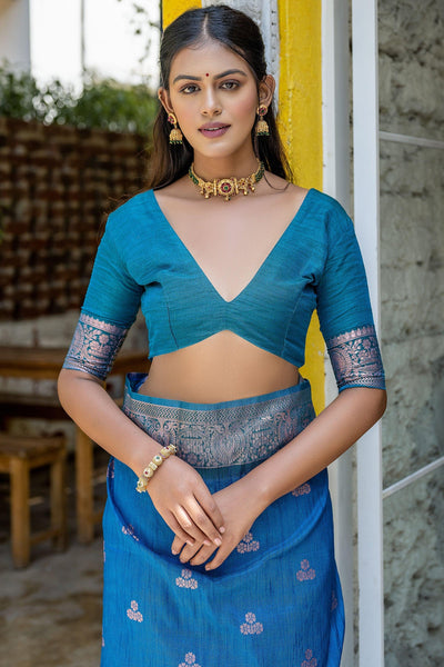 Banarasi Art Silk Fabric Weaving Work Saree In Sky Blue Color.