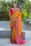 Yellow Color Weaving Work Function Wear Banarasi Art Silk Fabric Saree.