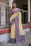 Daily Wear Handloom Raw Silk Woven Border Beige Color Saree.