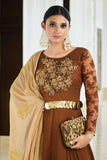 Alluring Art Silk Fabric Brown Color Sangeet Wear Anarkali Suit.