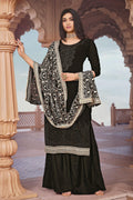 Creative Festival Look Fancy Work Georgette Palazzo Suit In Black Color.