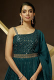 Gerogette Designer Teal Color Gown With Dupatta.