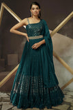 Gerogette Designer Teal Color Gown With Dupatta.