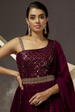 Magenta Party Wear Georgette Fabric Gown With Dupatta.