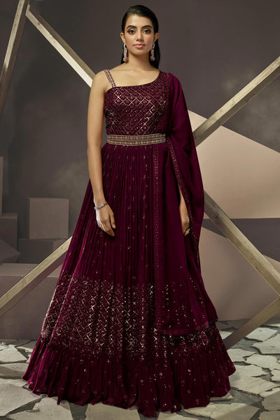 Magenta Party Wear Georgette Fabric Gown With Dupatta.
