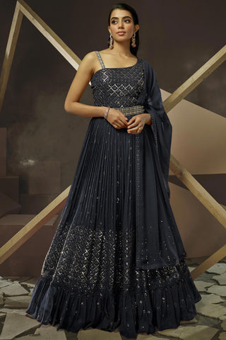 Persian Georgette Fabric Readymade Gown With Dupatta.