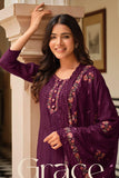 Chinon Fabric Purple Color Stylish Function Wear Salwar Suit.
