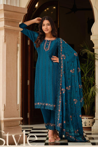 Function Wear Chinon Fabric Cyan Color Beatific Salwar Suit.