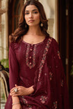 Fabulous Embroidered Chinon Fabric Maroon Color Salwar Suit.