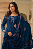 Chinon Fabric Captivating Blue Color Salwar Suit In Function Wear.