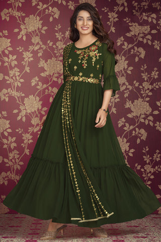 Persian Georgette Fabric Embroidered Readymade Gown.