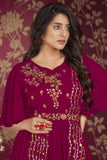 Georgette Fabric Embroidered Readymade Gown In Magenta Color.