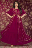 Georgette Fabric Embroidered Readymade Gown In Magenta Color.