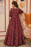 Attractive Muslin Fabric Maroon Color Festive Look Readymade Printed Gown.