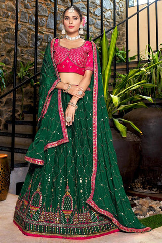 Awesome Embroidered Work On Chinon Fabric Wedding Wear Lehenga Choli.