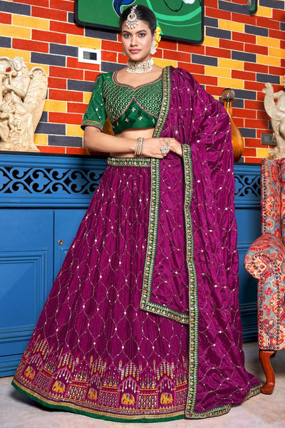 Embellished Magenta Color Chinon Fabric Wedding Wear Lehenga Choli.