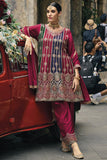Embroidered Readymade Designer Salwar Kameez In Chinon Fabric Magenta Color.