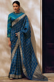 Weaving Designs On Teal Color Party Style Art Silk Saree.
