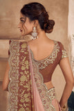Appealing Embroidered Designs On Art Silk Fabric Saree In Peach Color.
