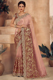 Appealing Embroidered Designs On Art Silk Fabric Saree In Peach Color.