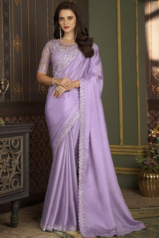Lavender Color Art Silk Fabric Engaging Sangeet Wear Saree With Border Work.