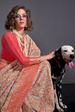 Art Silk Fabric Peach Color Beatific Look Weaving Designs Saree.