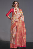 Art Silk Fabric Peach Color Beatific Look Weaving Designs Saree.