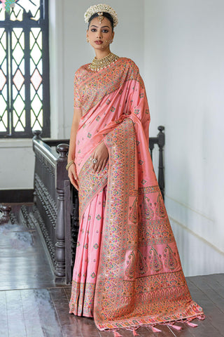 Alluring Pink Color Weaving Work Silk Saree.