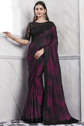 Art Silk Fabric Magenta Color Riveting Saree With Border Work.
