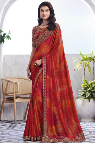 Art Silk Fabric Red Color Patterned Saree With Border Work.