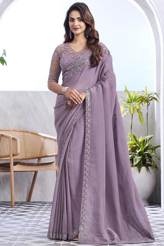 Art Silk Fabric Lavender Color Delicate Saree With Border Work.
