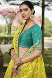 Banarasi Silk Fabric Yellow Color Patterned Lehenga With Jacquard Work.