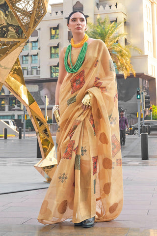 Art Silk Fabric Cream Color Delicate Saree With Printed Work.