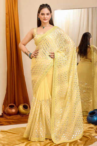 Function Wear Yellow Color Stylish Georgette Saree.