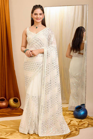 Function Wear Off White Color Beatific Georgette Saree.