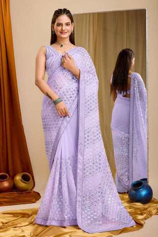 Function Wear Captivating Lavender Color Georgette Saree.