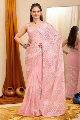 Peach Color Function Wear Glamorous Georgette Saree.