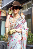 Art Silk Fabric Light Cyan Color Riveting Saree With Printed Work.