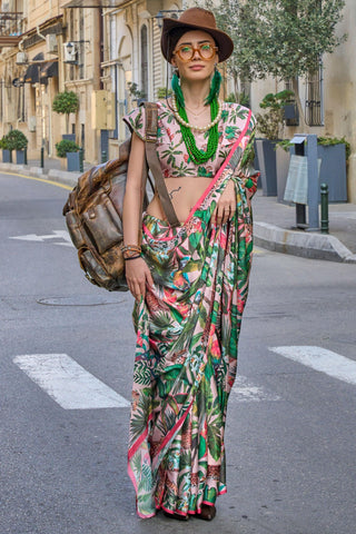 Art Silk Fabric Multi Color Excellent Saree With Printed Work.