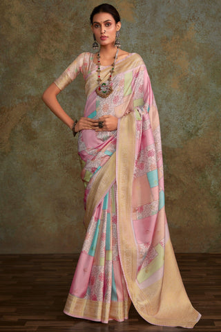 Art Silk Fabric Multi Color Pleasance Saree With Printed Work.