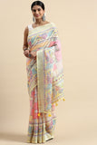 Casual Wear Soothing Printed Linen Saree In Multi Color.