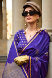 Elegant Function Wear Satin Fabric Weaving Work Saree In Purple Color.