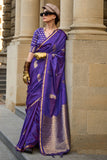 Elegant Function Wear Satin Fabric Weaving Work Saree In Purple Color.
