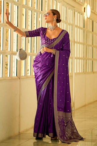 Alluring Purple Color Weaving Work Function Wear Satin Silk Saree.