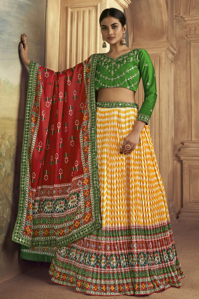 Yellow Color Gorgeous Patola Printed Gaji Silk Lehenga.