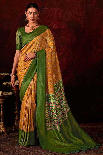 Yellow Color Exquisite Patola Style Printed Silk Saree - women's fashion mart