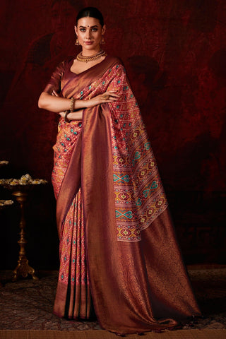 Alluring Rust Color Patola Style Printed Silk Saree - women's fashion mart