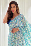 Sophie Choudry Inspired Sequins Work Sky Blue Georgette Party Wear Saree With Blouse - women's fashion mart